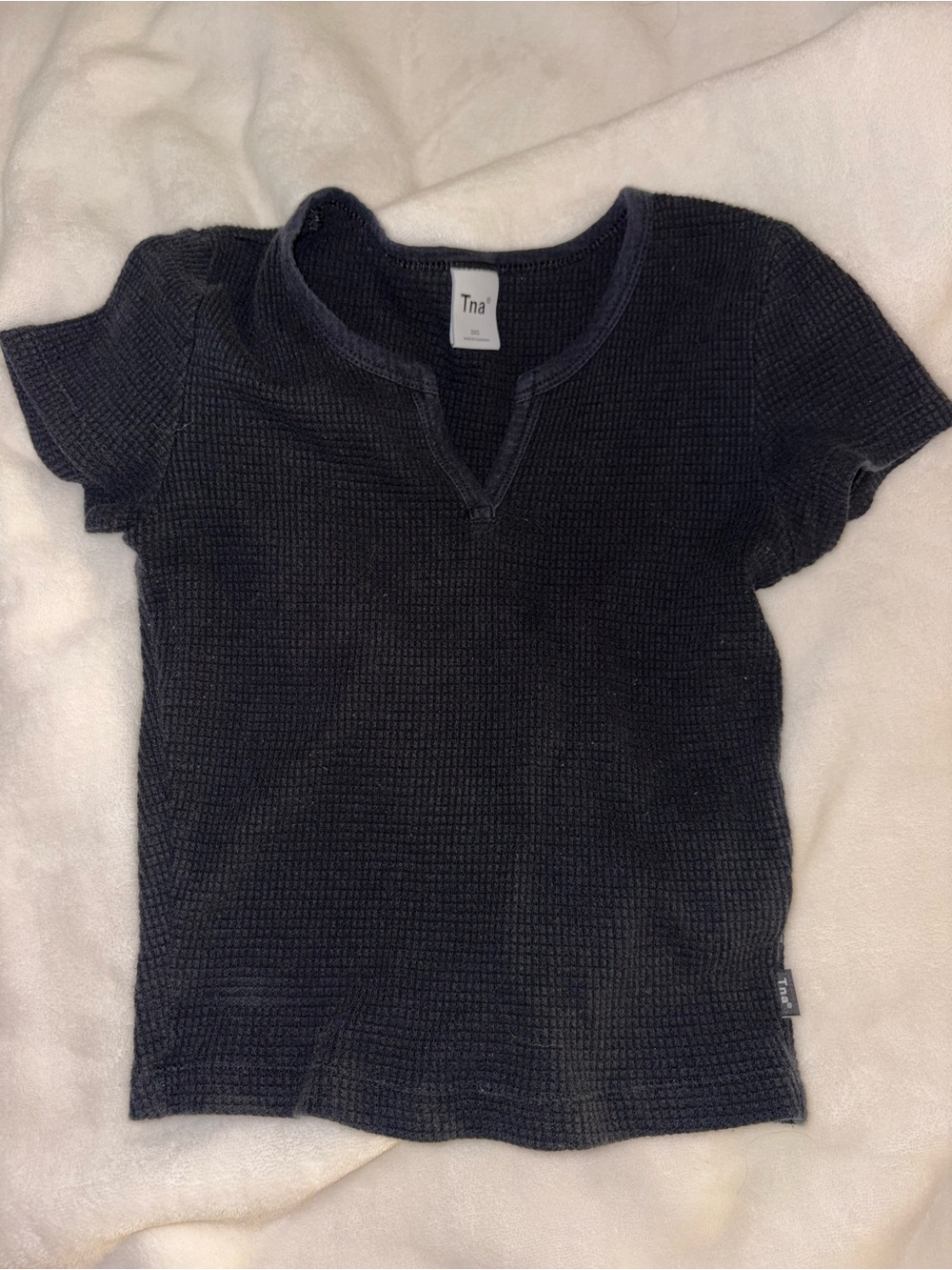 TNA Black Short Sleeve Waffle Knit Top